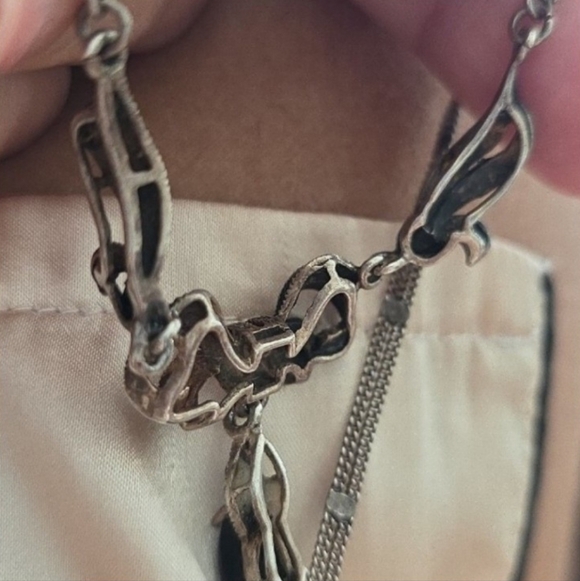 Antique art deco collar Bib Necklace solid Thick solid sterl  Or 10k Gold - Picture 12 of 12